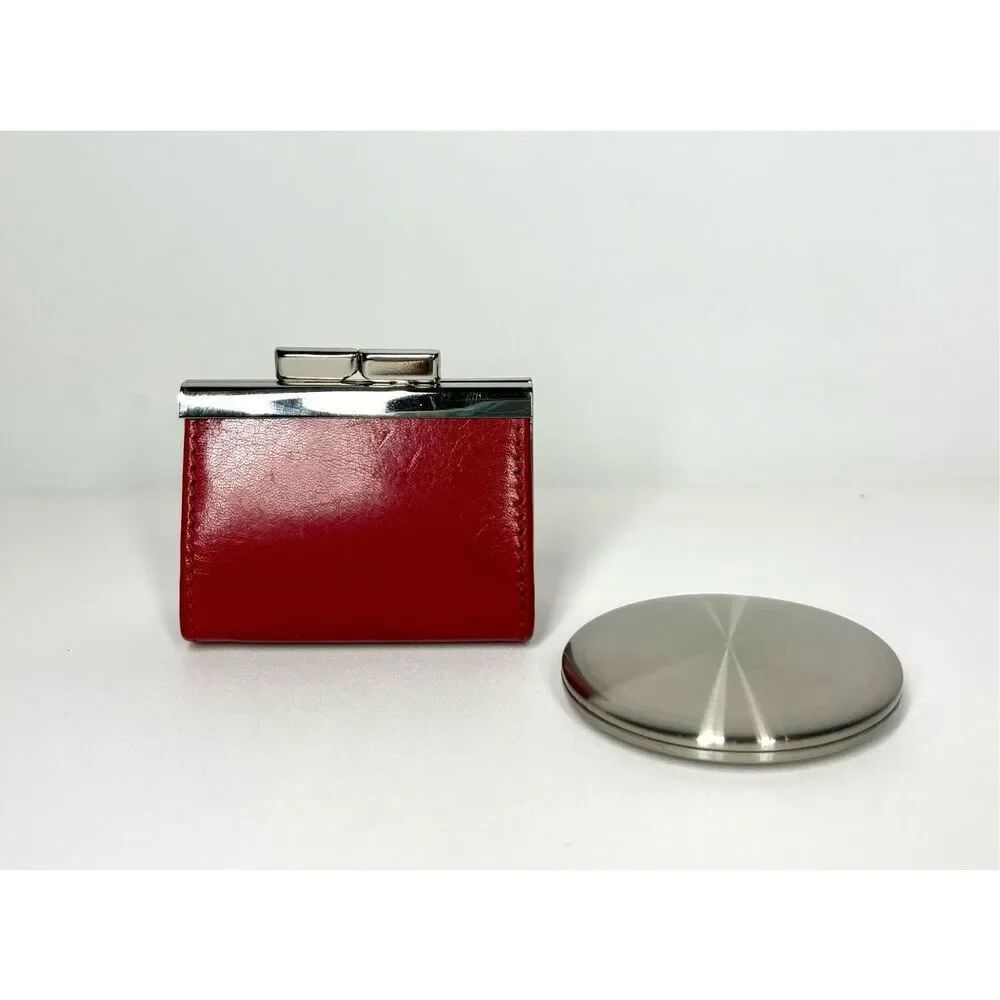 Oroton Kisslock Coin Change Purse Red Leather And Silver Mirror New Vintage — image 2 of 8